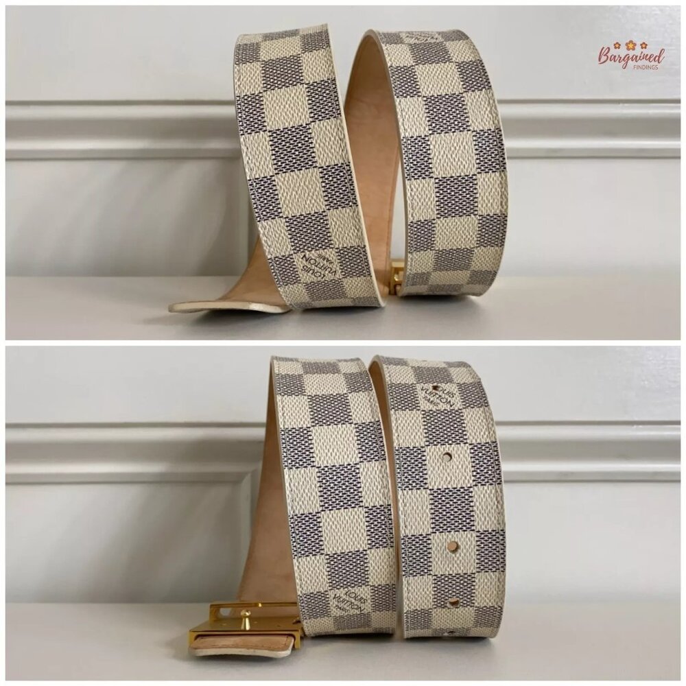 Authentic Louis Vuitton Damier Azur Canvas Leather Gold LV Initials Belt 85/34 - Picture 8 of 12